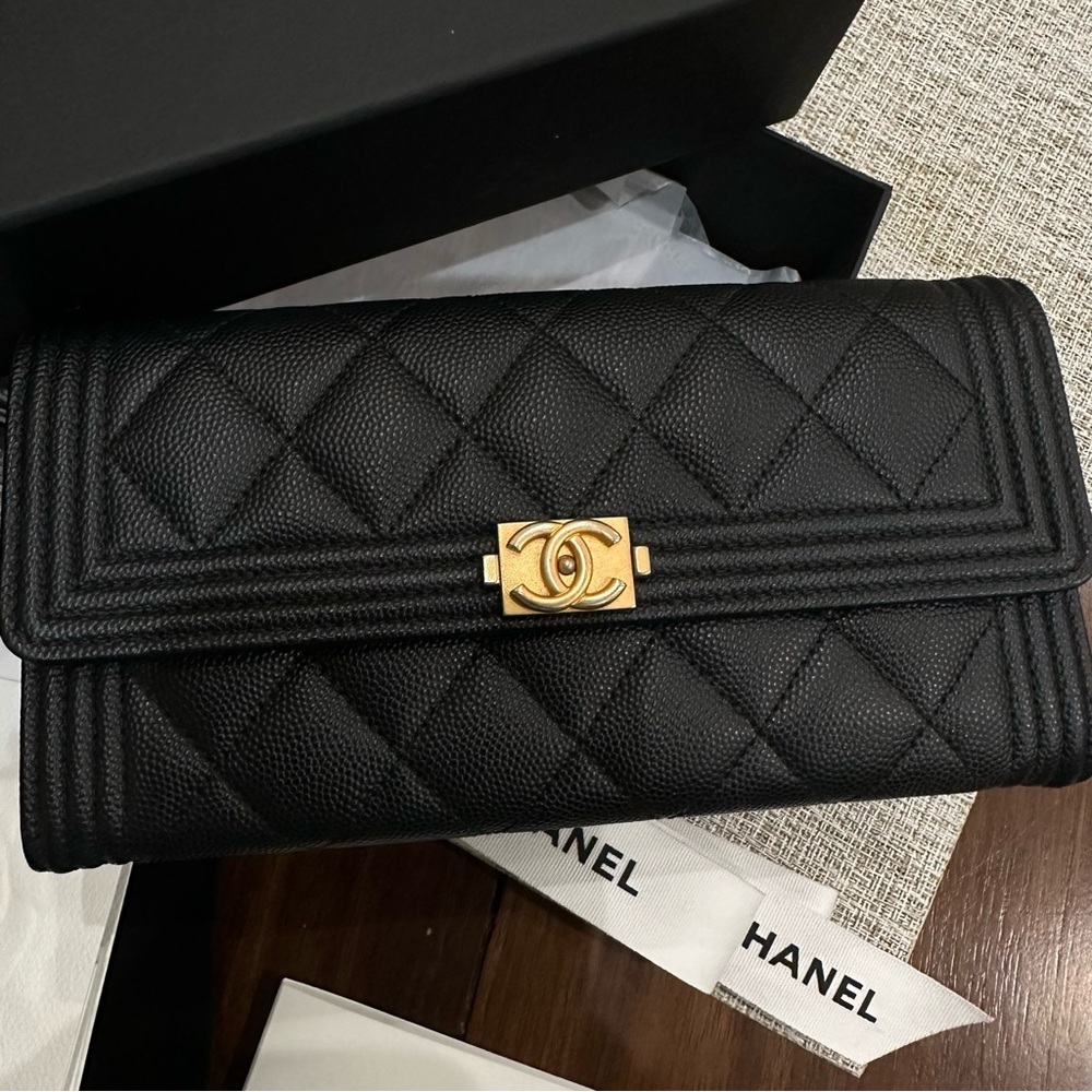 Chanel boy leather checkbook wallet